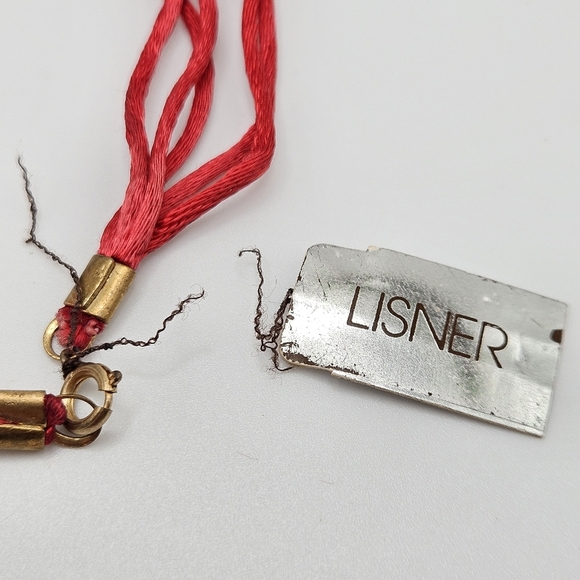 NEW VINTAGE Lisner 3D Poppy Flower Pendant Silk Cord Choker Necklace - Picture 5 of 7